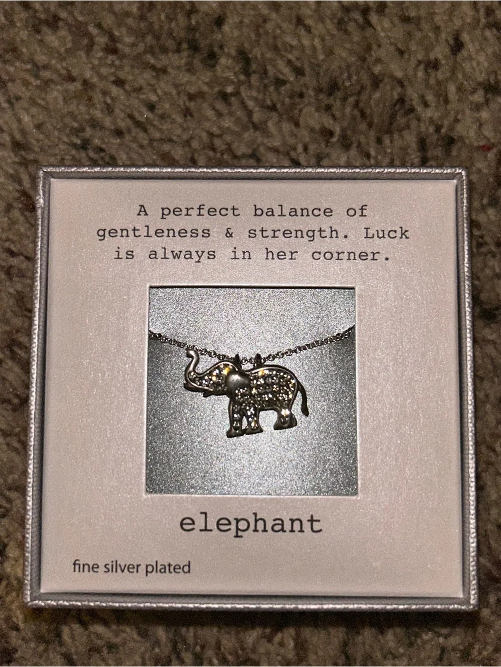 Silver plated elephant necklace in gift box